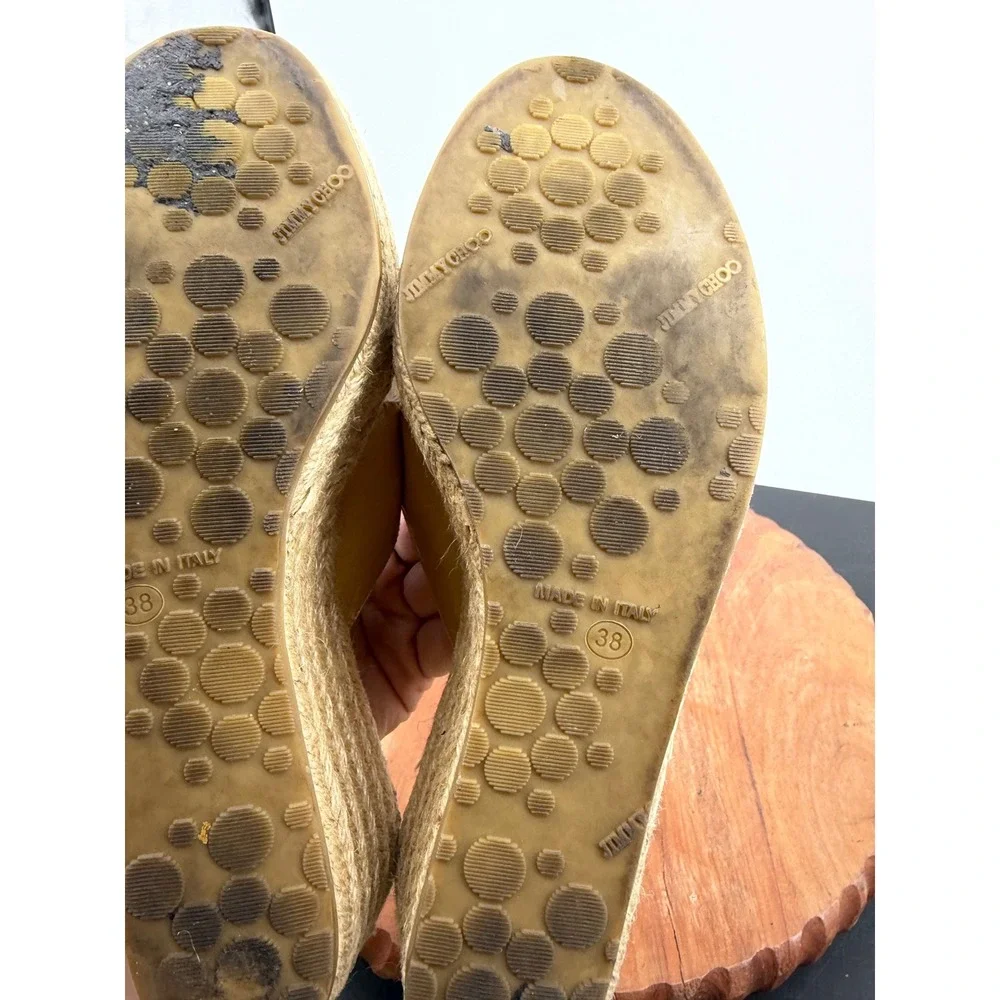 Jimmy Choo Panna Espadrille Slide Sandal Women 38 Tan Patent Leather Platform